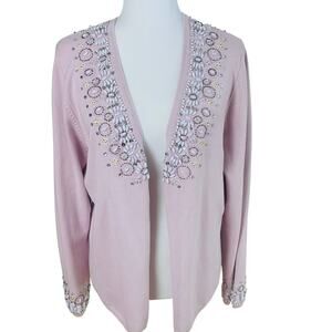 Vintage Linea Louis Dell’Olio Lilac Pink Cardigan Sweater Beaded Sequin Size L